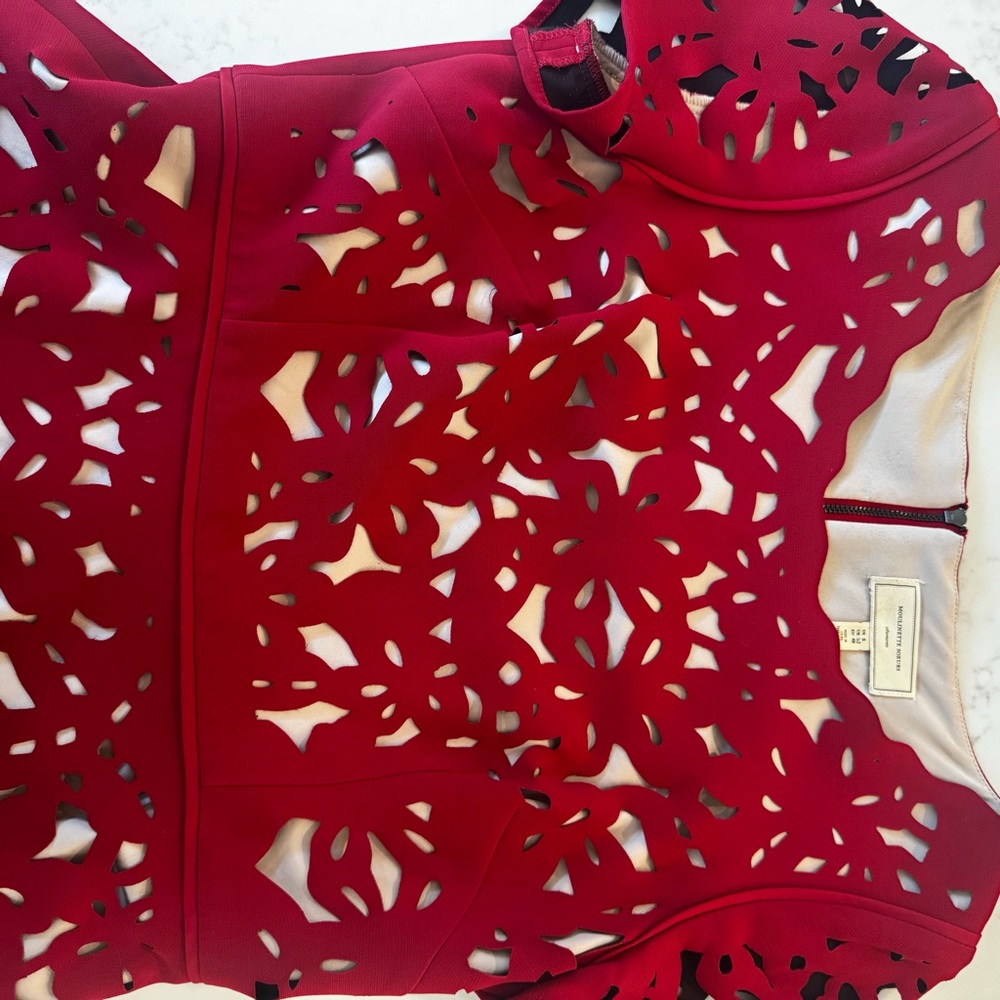 Moulinette Soeurs Red Laser-Cut A-Line Mini Dress - Picture 6 of 7